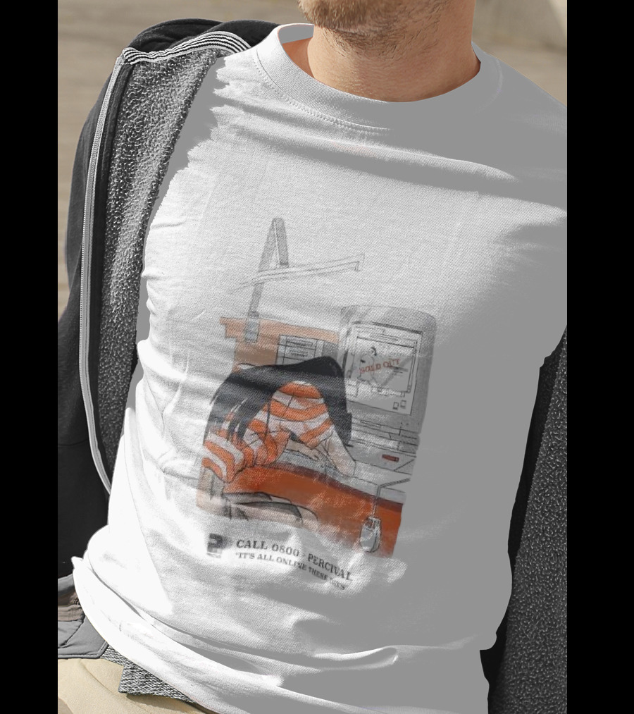 Call 0800 Percival It's All Online These Days Computer Graphic Stripe T-Shirt