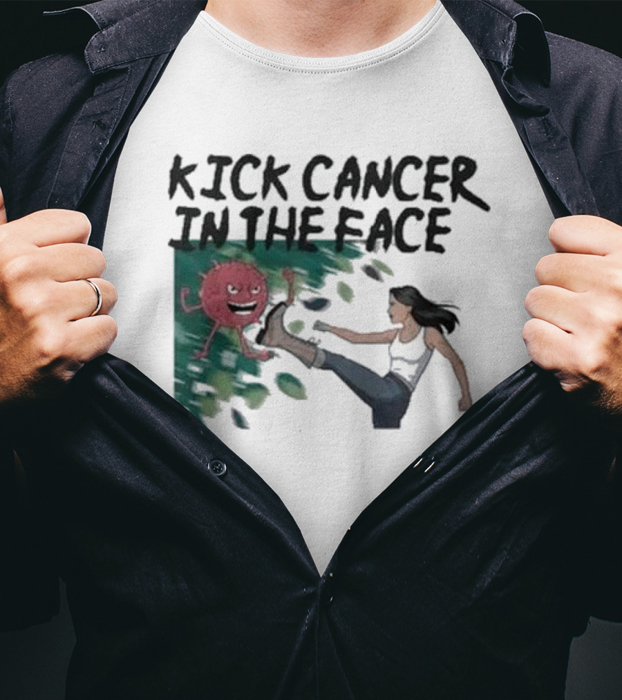 Kick Cancer In The Face Let's Fight Back Battle Kicking Action T-Shirt