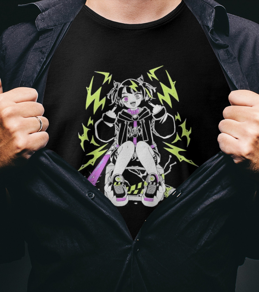 Coqui Delinquent Frog Vtuber With Purple Bat And Lightning T-Shirt