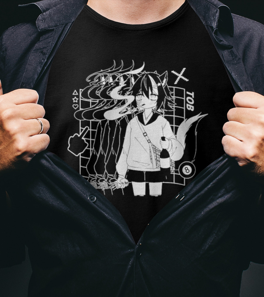Tob Skunk Character With Smoke And Wine Bottle Vtuber T-Shirt