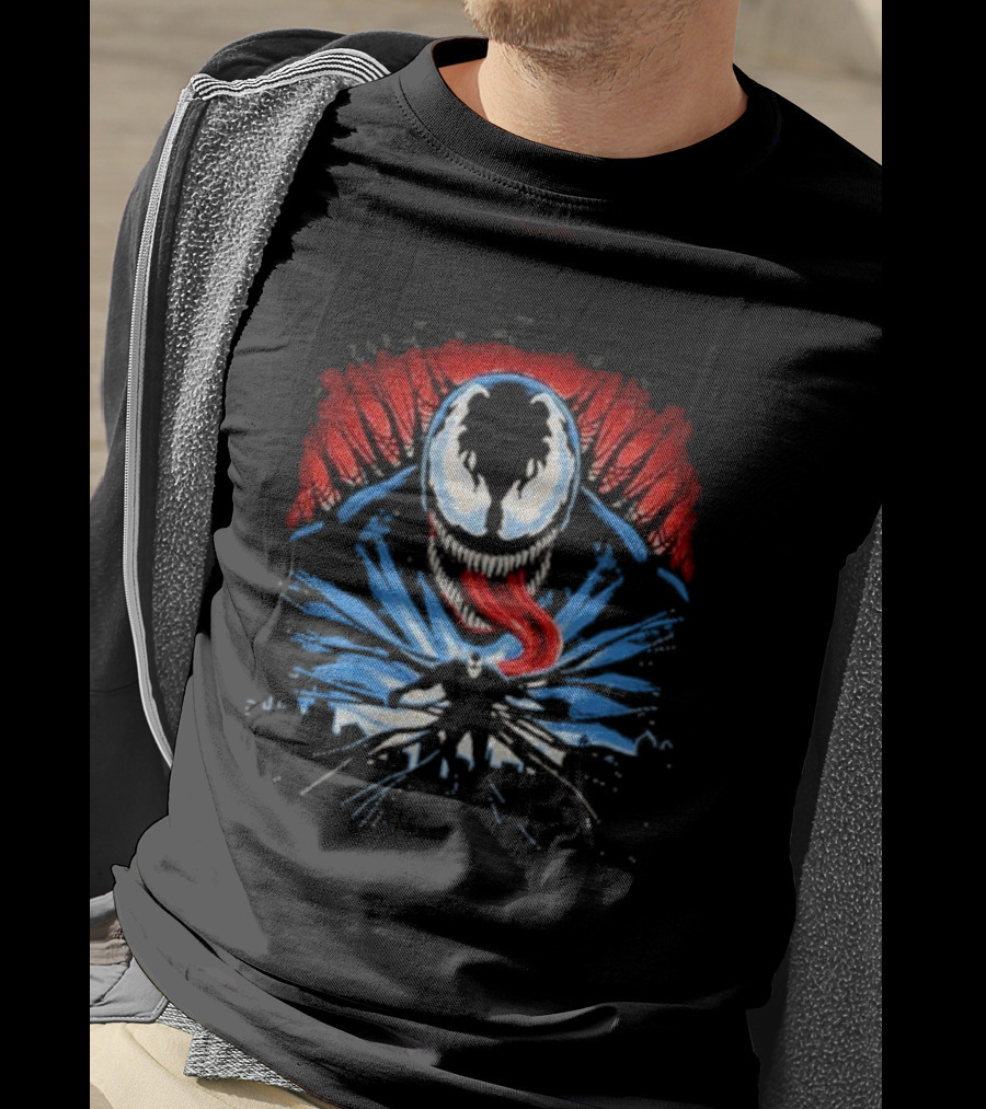 Venom Anti Hero Symbiote Red And Blue Cityscape Iconic T-Shirt