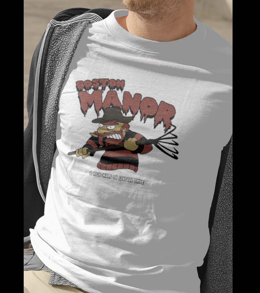 Boston Manor A Nightmare On Central Drive Freddy Krueger Parody Character T-Shirt