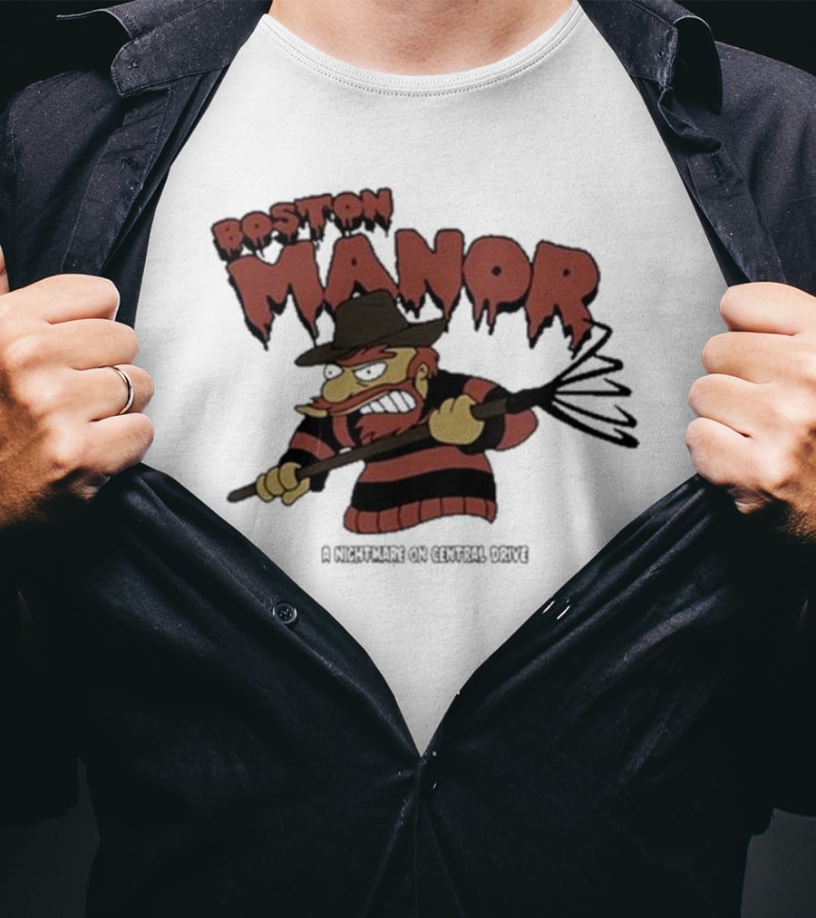 Boston Manor A Nightmare On Central Drive Freddy Krueger Parody Character T-Shirt