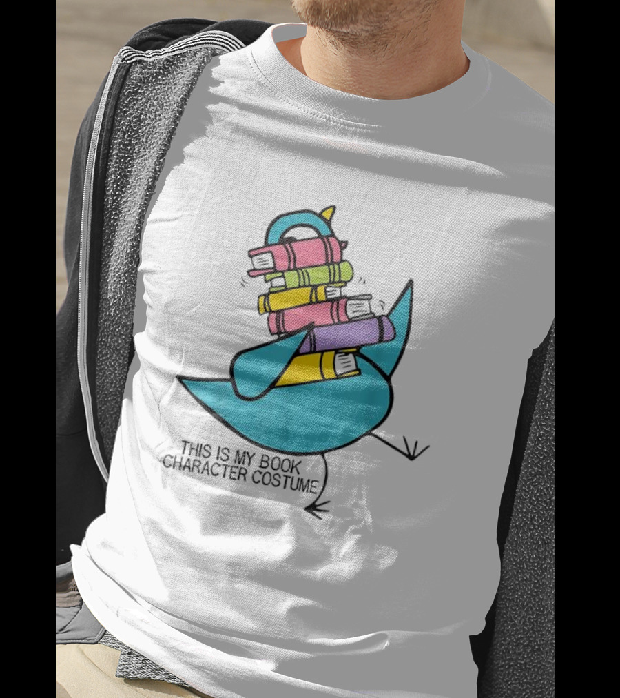 This Is My Book Character Costume Pigeon Holding Stack Of Books T-Shirt