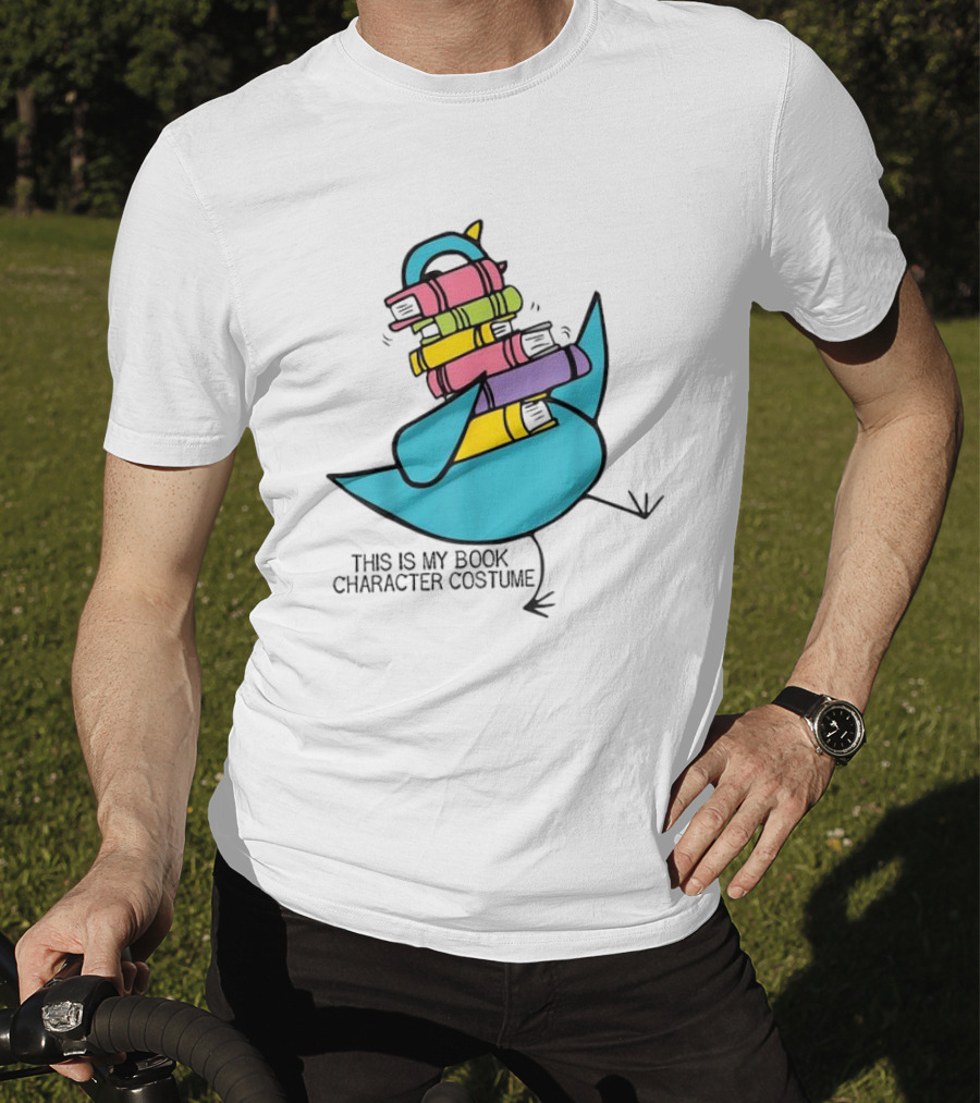 This Is My Book Character Costume Pigeon Holding Stack Of Books T-Shirt