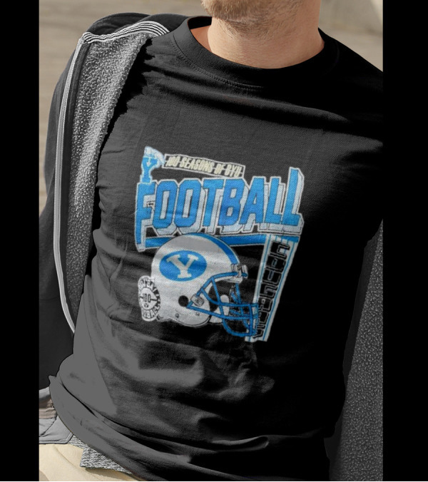 100 Seasons Of BYU Football Cougars Helmet Royal Army Brand T-Shirt