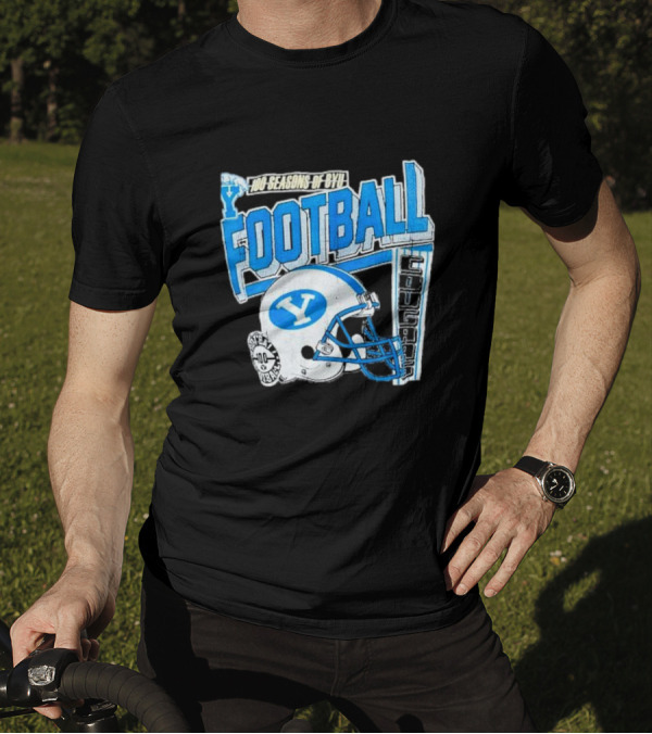 100 Seasons Of BYU Football Cougars Helmet Royal Army Brand T-Shirt