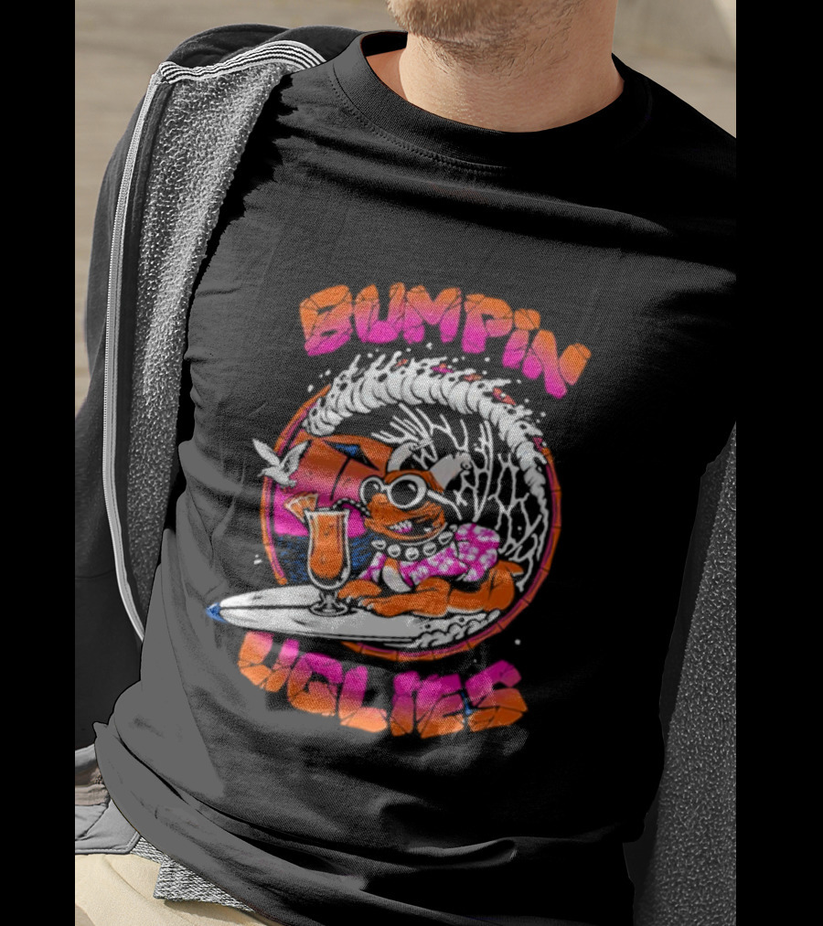 Bumpin Uglies Pug Riding Surf Wave With Cocktail And Sunglasses T-Shirt