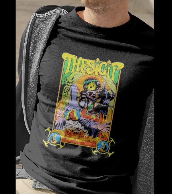 THESIGIT Psychedelic Skeletons Fire Scene Retro T-Shirt