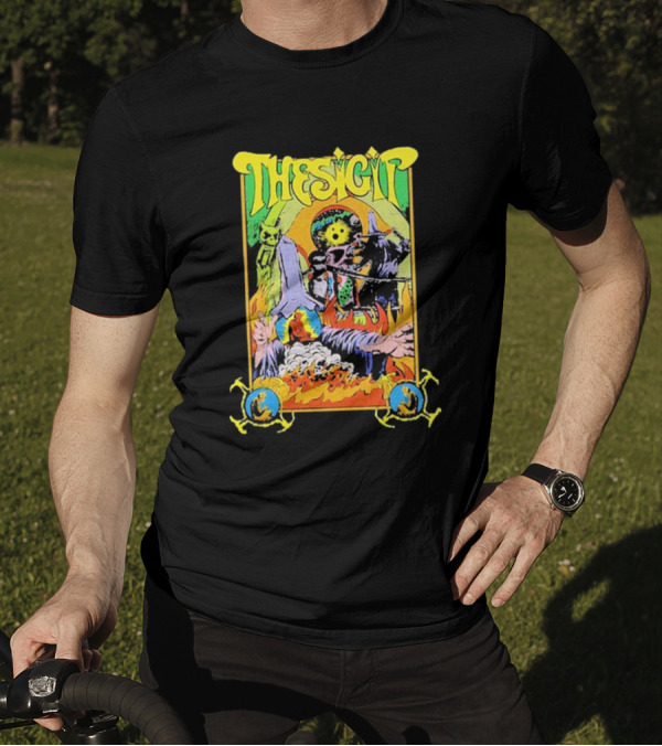 THESIGIT Psychedelic Skeletons Fire Scene Retro T-Shirt