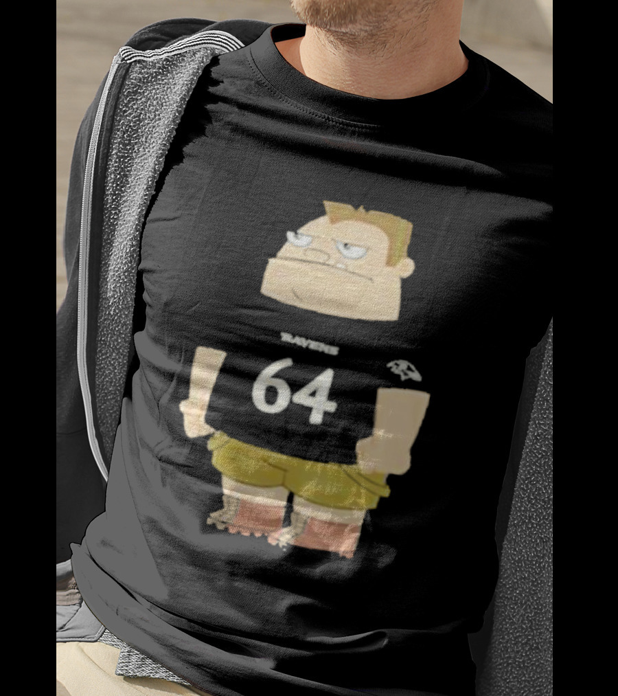 Ravens 64 Cartoon Character Tyler Linderbaum Only Fears God Texas Fears Oklahoma T-Shirt