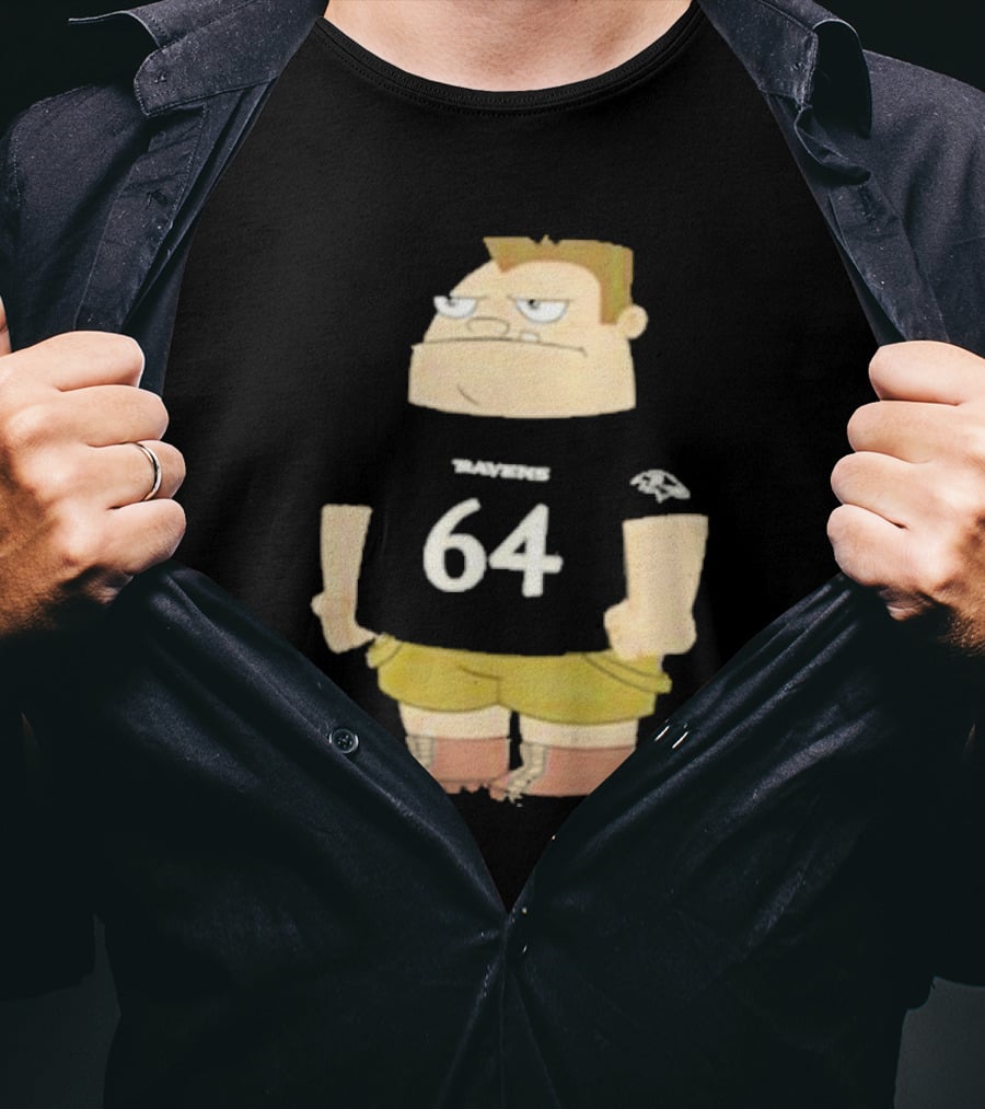 Ravens 64 Cartoon Character Tyler Linderbaum Only Fears God Texas Fears Oklahoma T-Shirt