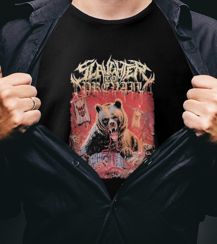 Slaughter To Prevail Bear With Blood-Soaked Banner Background T-Shirt