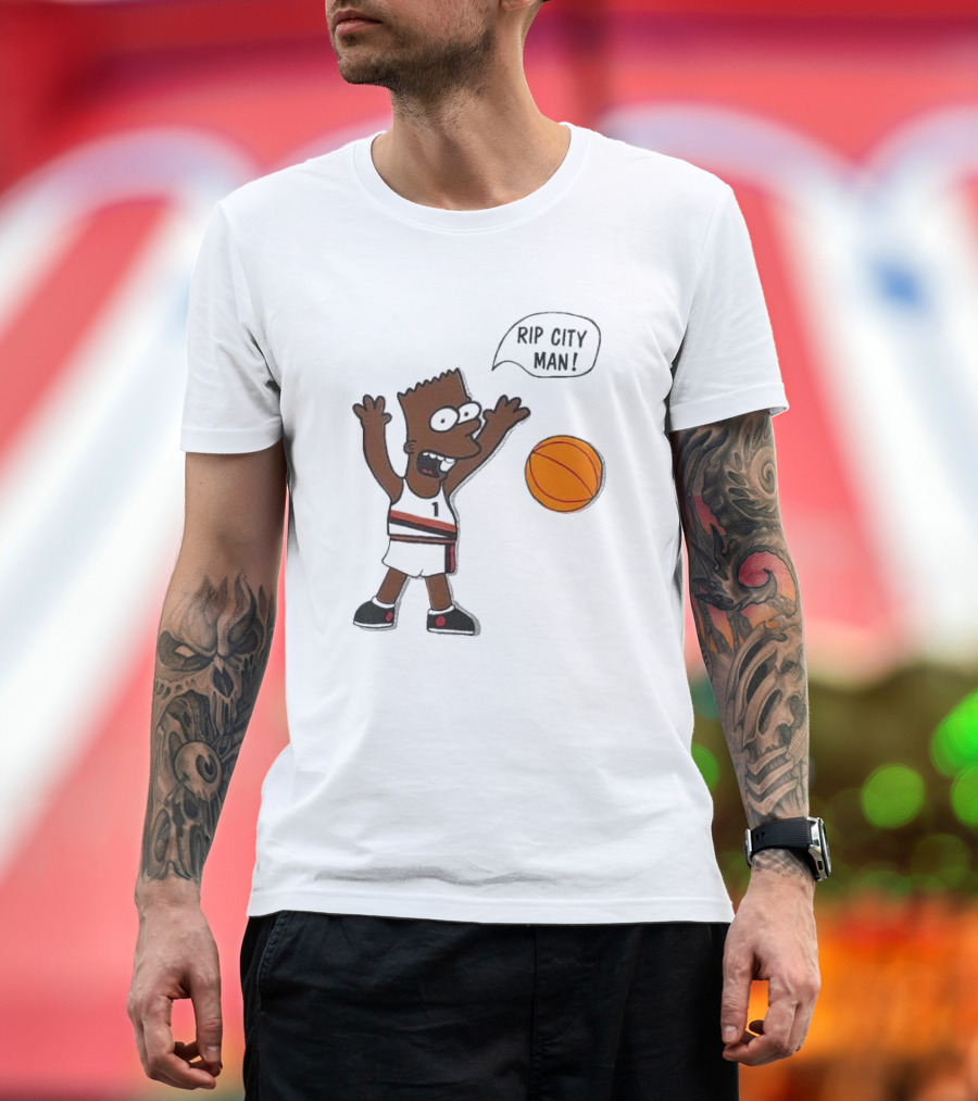 Rip City Man Bart Simpson Basketball Player with Orange Ball T-Shirt