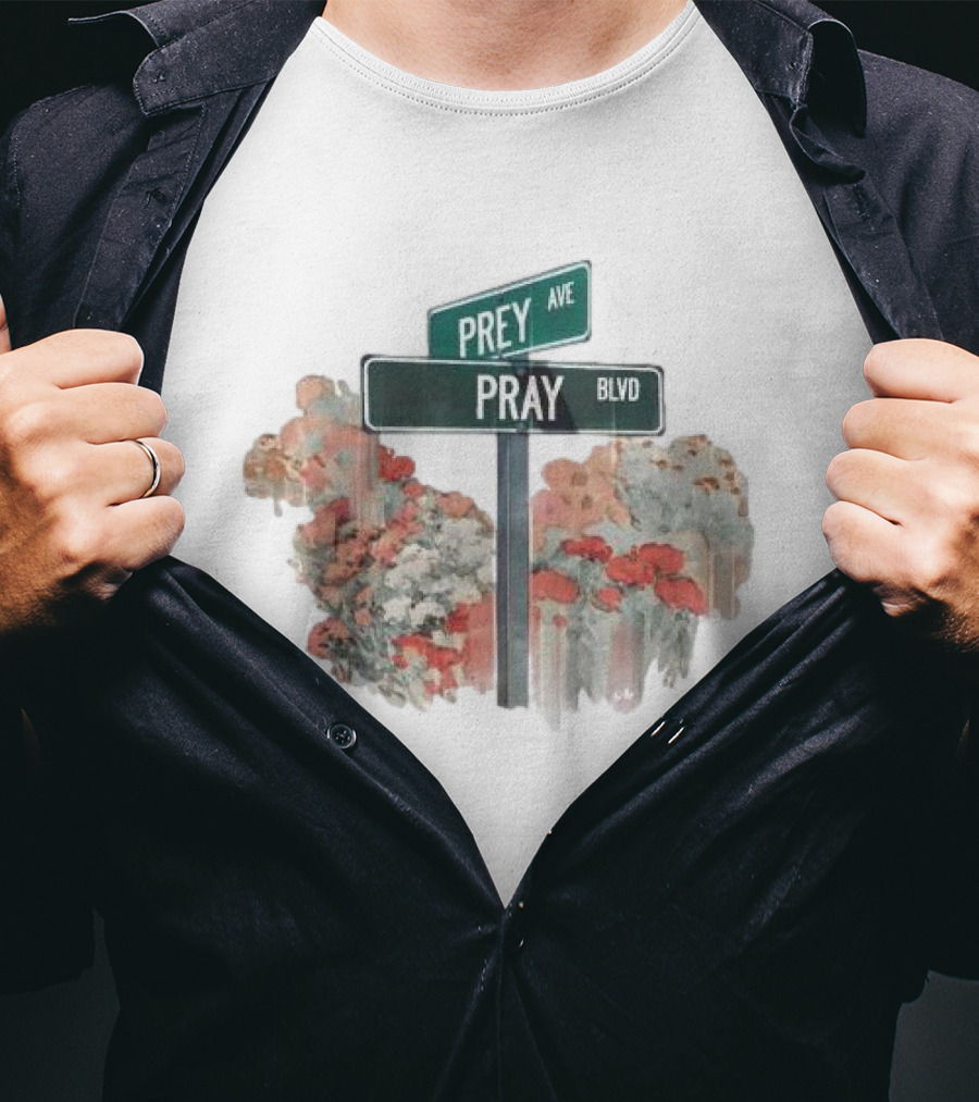 Pray Boulevard Prey Avenue Floral Street Sign Snapshot SS Knit T-Shirt