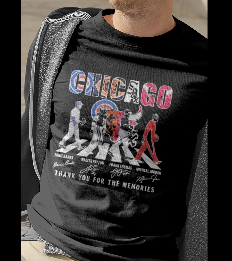 Chicago Cubs Bears Bulls Ernie Banks Walter Payton Frank Thomas Michael Jordan Thank You For The Memories T-Shirt
