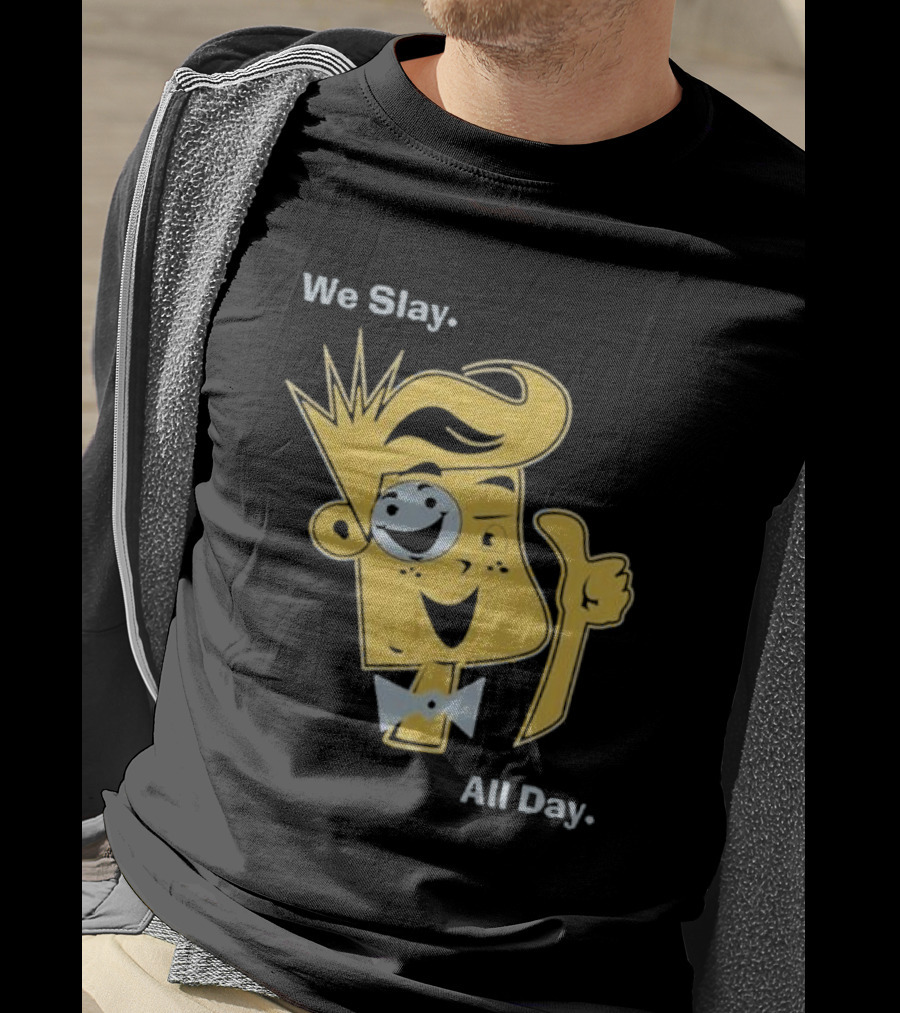 We Slay All Day Fgteev Shiny Yellow Character With Smile And Bow Tie T-Shirt