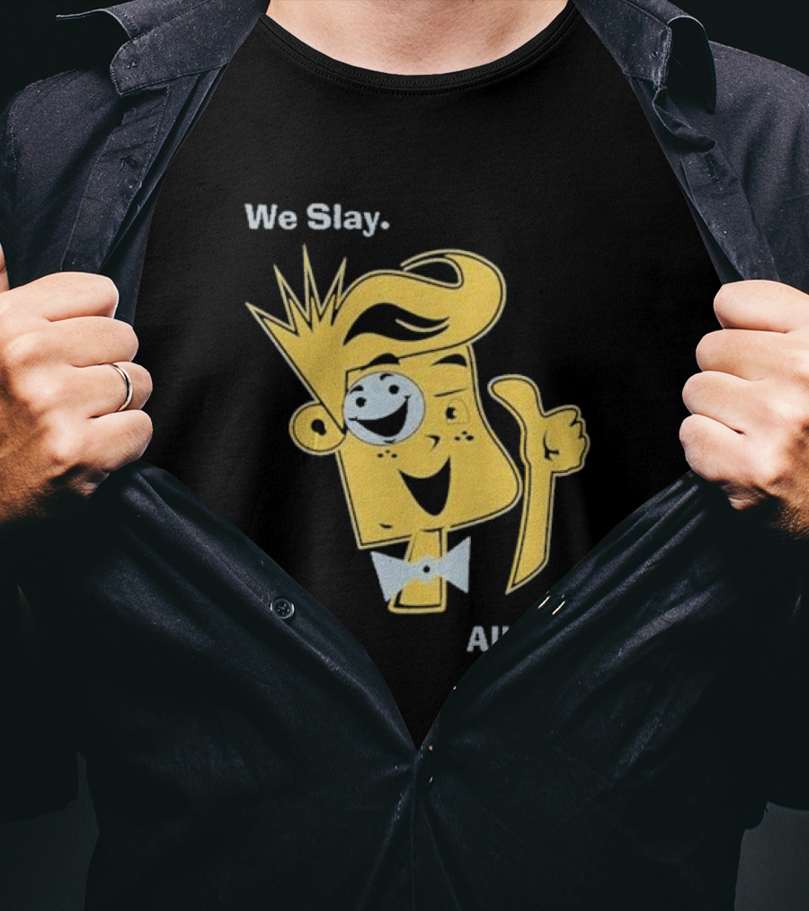 We Slay All Day Fgteev Shiny Yellow Character With Smile And Bow Tie T-Shirt