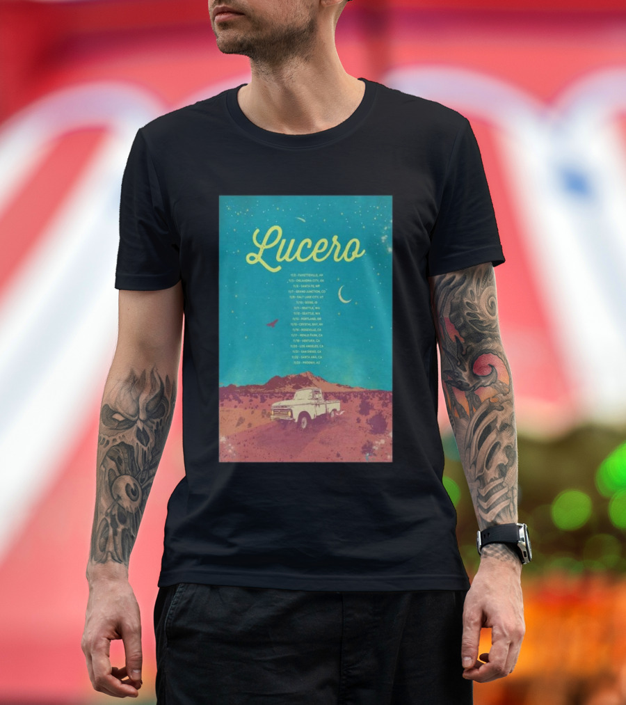 Lucero 2024 November Tour Schedule with Vintage Truck and Starry Desert Sky T-Shirt