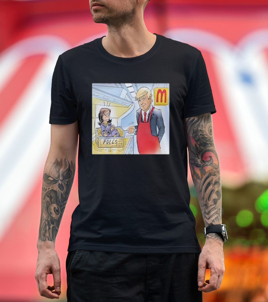 Trump Polls Cooking McDonald's Cartoon with Kamala T-Shirt