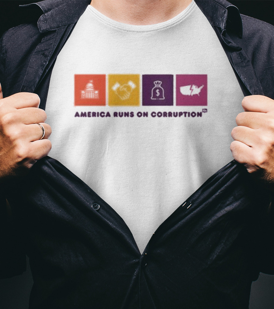 America Runs On Corruption Capitol Handshake Money Bag Broken Map T-Shirt