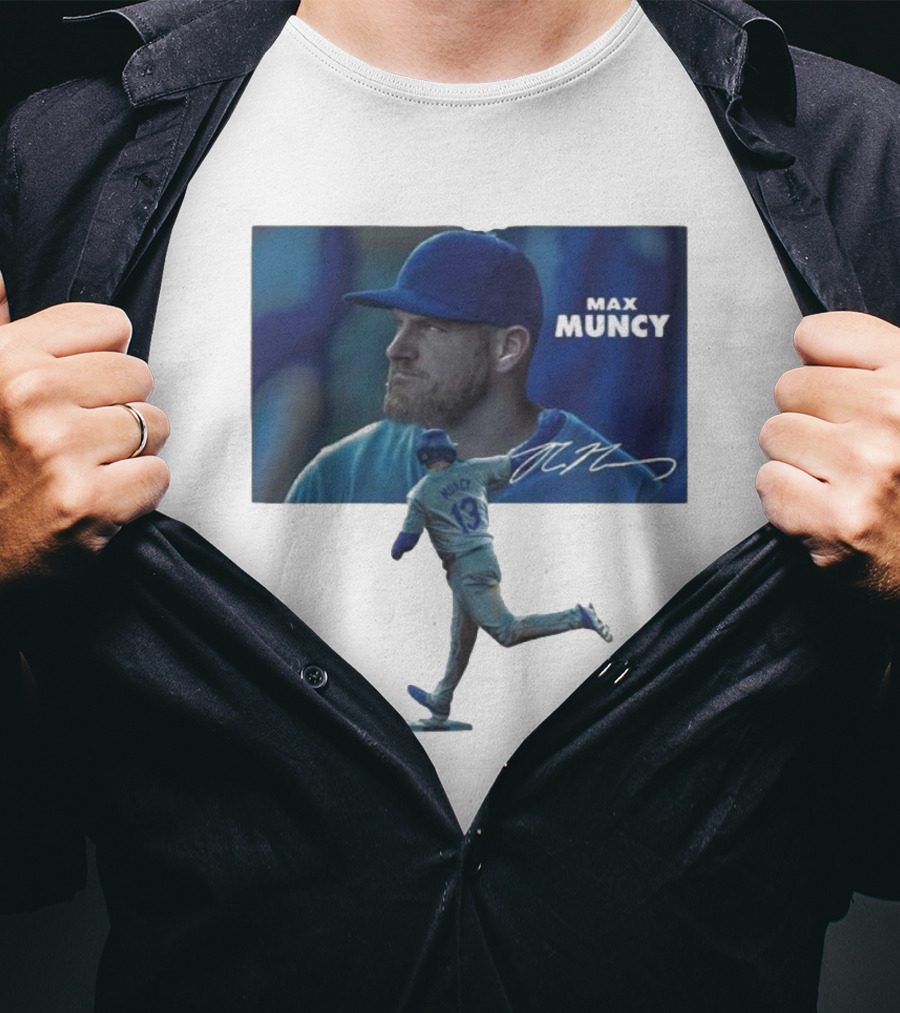 Max Muncy Baseball Figurine And Signature Photo T-Shirt