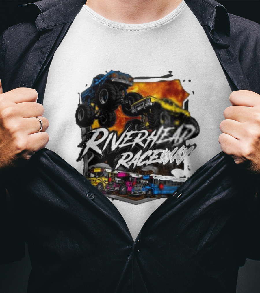 Monster Trucks And Busses At Riverhead Raceway Explosive Action T-Shirt