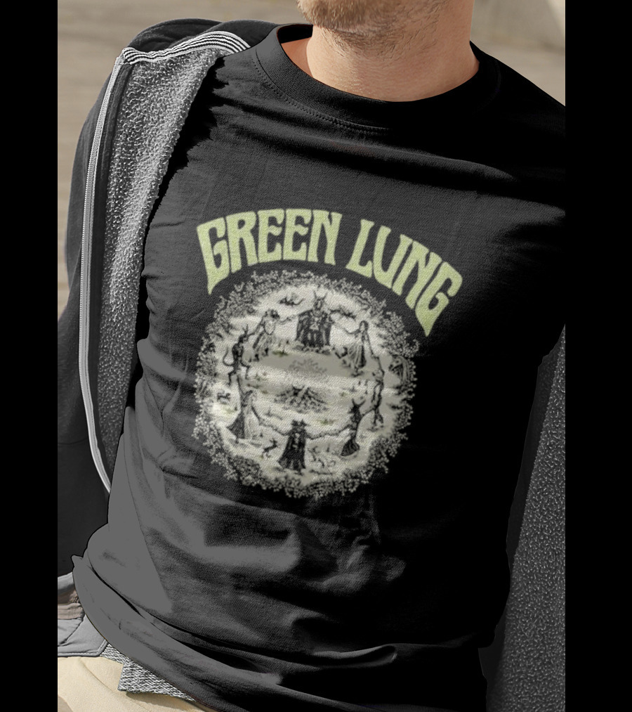 Green Lung Mystic Circle Ritual Scene With Figures And Central Fire T-Shirt