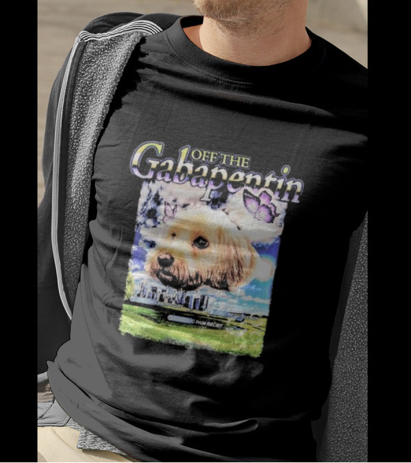 Off The Gabapentin Dog Floating Above Clouds And Stonehenge With Butterflies T-Shirt