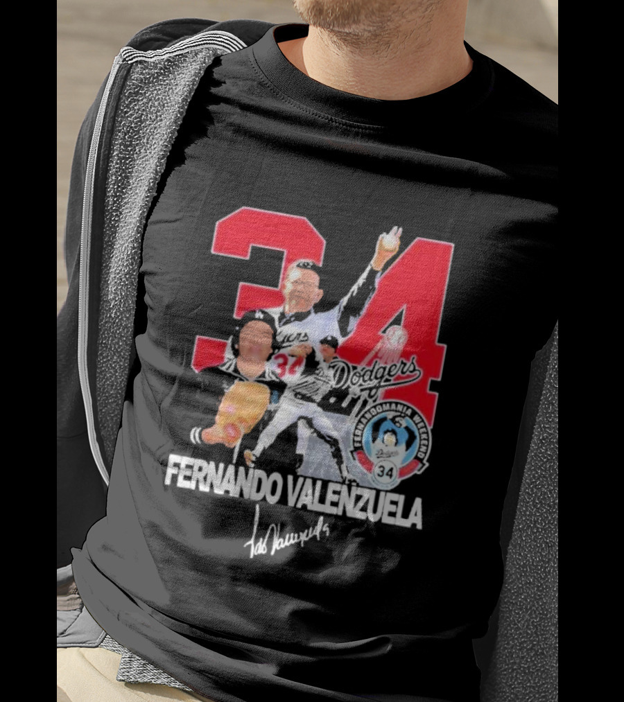 Fernando Valenzuela Dodgers 34 Legend Baseball Tecolomania Mexican 34 Signature T-Shirt