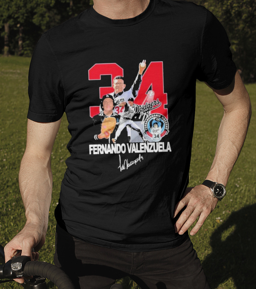 Fernando Valenzuela Dodgers 34 Legend Baseball Tecolomania Mexican 34 Signature T-Shirt