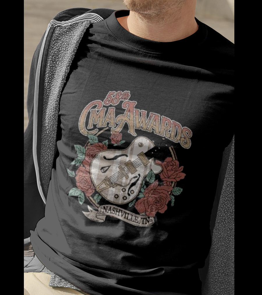 58th CMA Awards Nashville TN Guitar And Roses T-Shirt