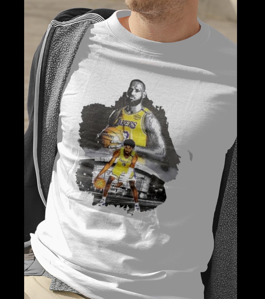 Lebron James Lakers Basketball Star In Action With Los Angeles Stadium Background T-Shirt
