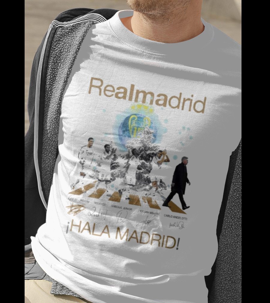 Real Madrid Hala Madrid Jude Bellingham Rodrygo Vinicius Junior Kylian Mbappe Carlo Ancelotti Signatures T-Shirt