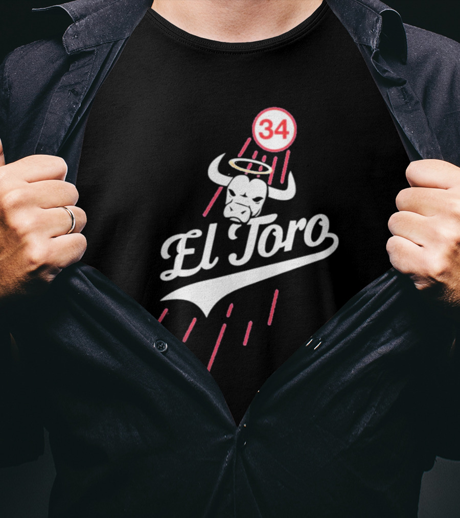 El Toro 34 Fernando Valenzuela Dodgers Bull Halo T-Shirt