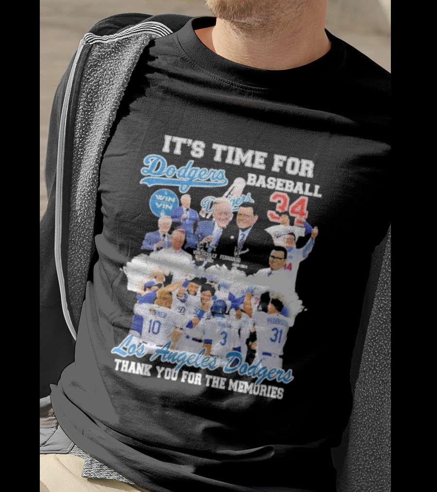 It's Time For Baseball Los Angeles Dodgers Vin Scully Fernando Valenzuela 34 Thank You For The Memories T-Shirt