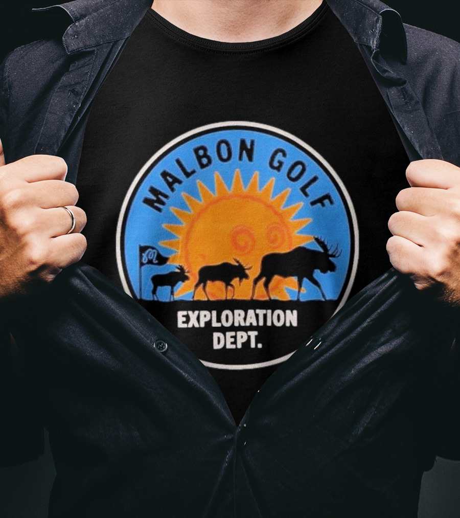 Malbon Golf Exploration Dept Moose Silhouette With Sun Background T-Shirt