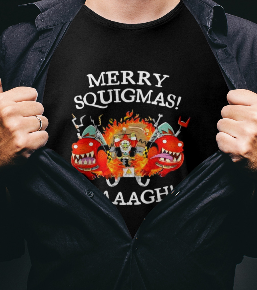 Merry Squigmas Waaagh Red Gobbo Holiday Chaos And Red Creatures T-Shirt