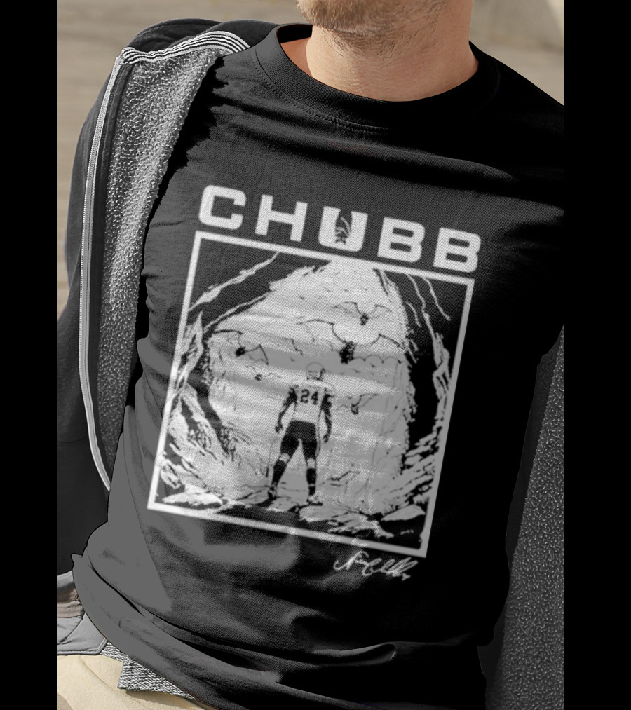 Chubb 24 Cleveland Football Bat Cave Fantasy Scene T-Shirt