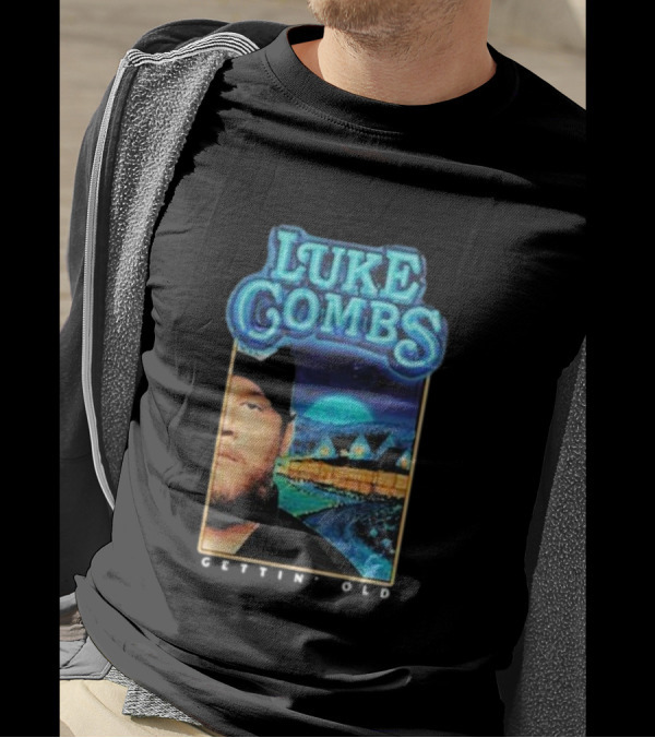 Luke Combs 2024 Tour Gettin' Old Moonlit Cabin Scene T-Shirt