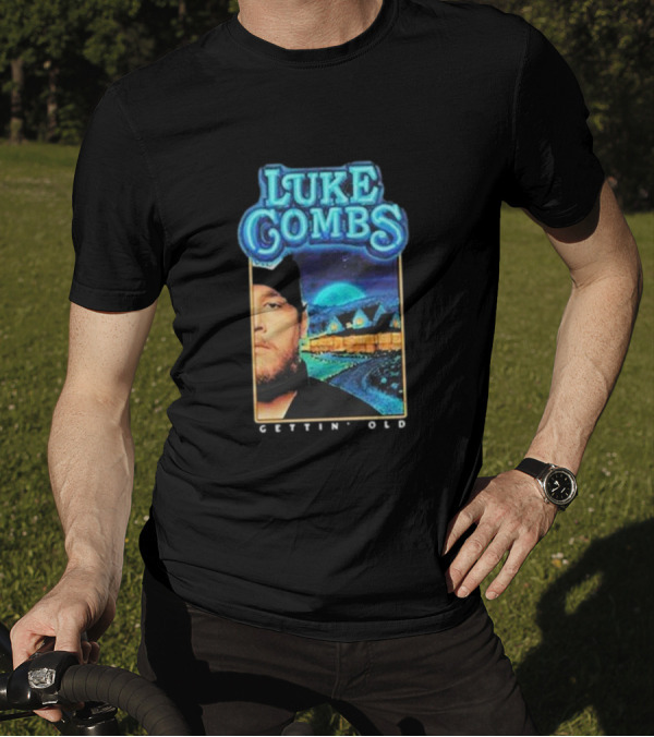 Luke Combs 2024 Tour Gettin' Old Moonlit Cabin Scene T-Shirt