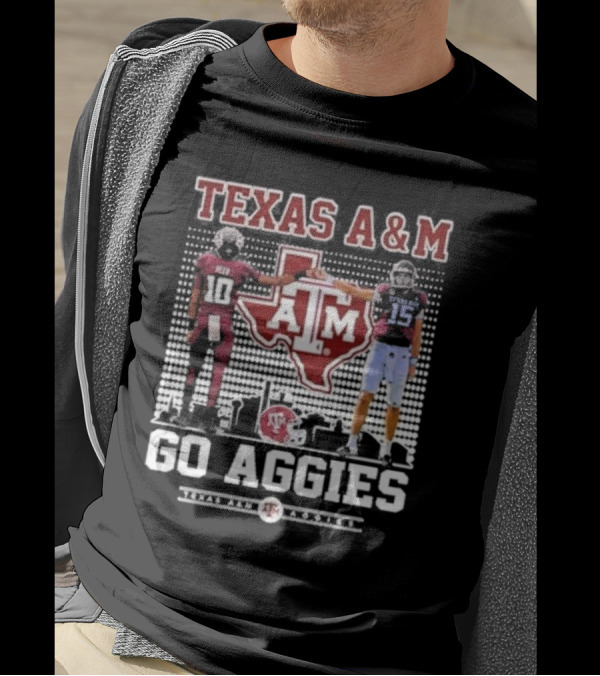 Texas A&M Aggies Football Players 10 And 15 Go Aggies Texas Map T-Shirt