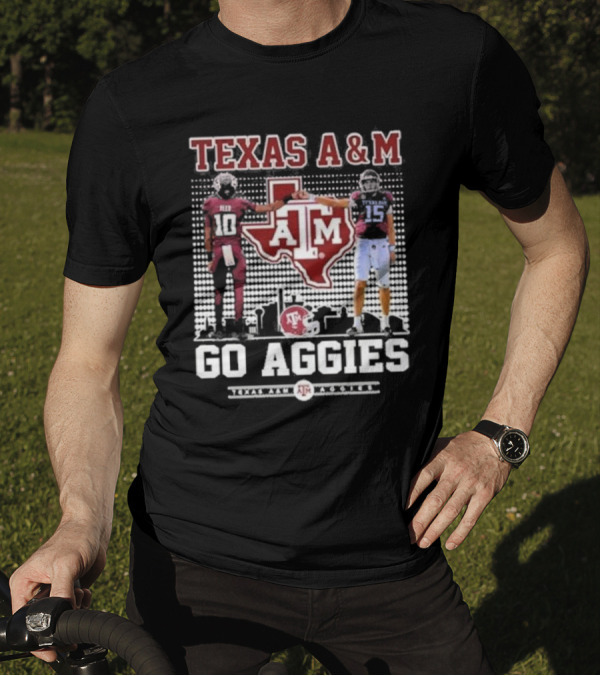 Texas A&M Aggies Football Players 10 And 15 Go Aggies Texas Map T-Shirt