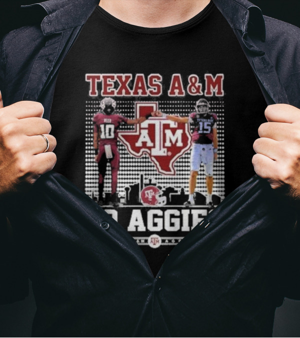 Texas A&M Aggies Football Players 10 And 15 Go Aggies Texas Map T-Shirt