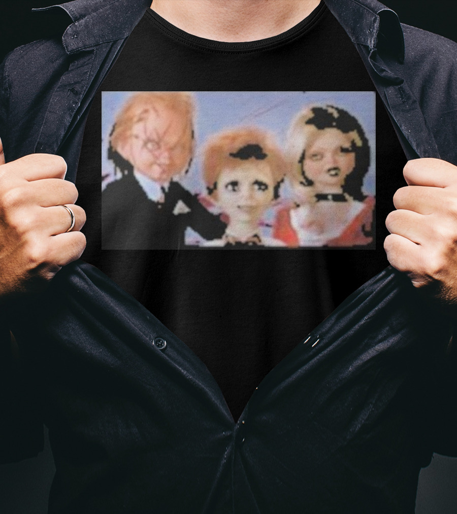 Chucky And Family Horror Characters In Distorted Family T-Shirt