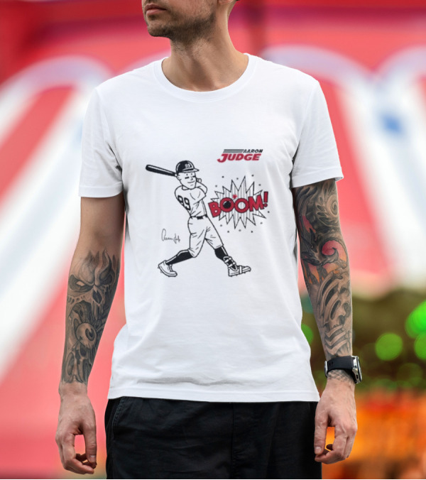 Premium T-Shirt: Aaron Judge 99 Boom Signature New York Yankees Baseball Caricature T-Shirt Aaron Judge 99 Boom Signature New York Yankees Baseball Caricature T-Shirt