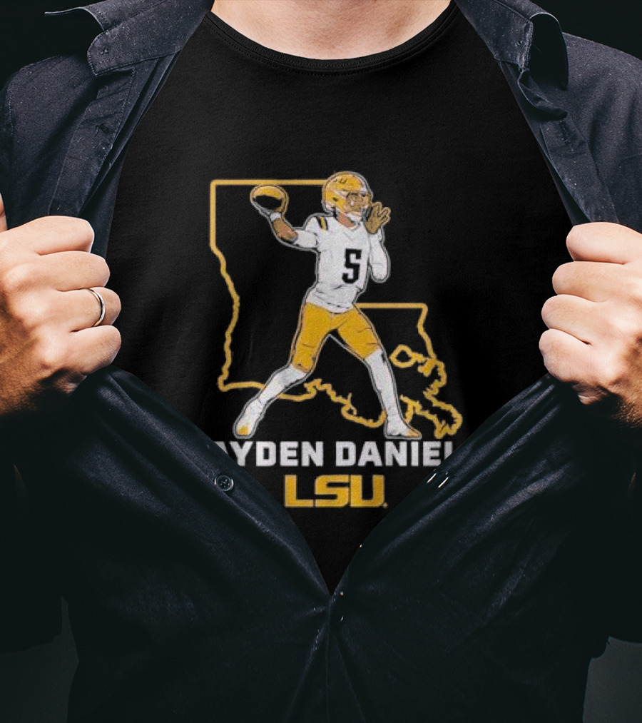 Jayden Daniels LSU Tigers NFLPA Football Louisiana Map T-Shirt