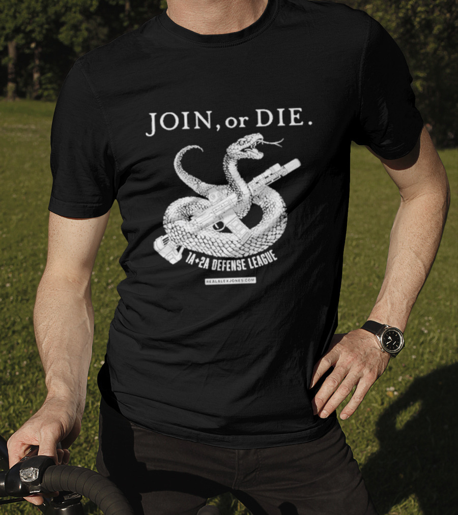 Join Or Die 1A + 2A Defense League Snake Rifle RealAlexJones T-Shirt
