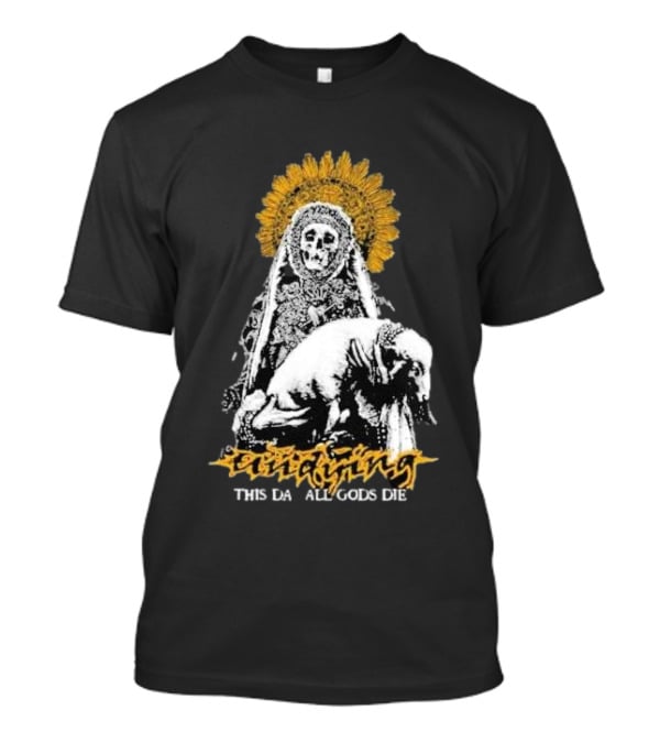 Undying This Day All Gods Die Skeleton Priest With Lamb And Sunflower Halo T-Shirt