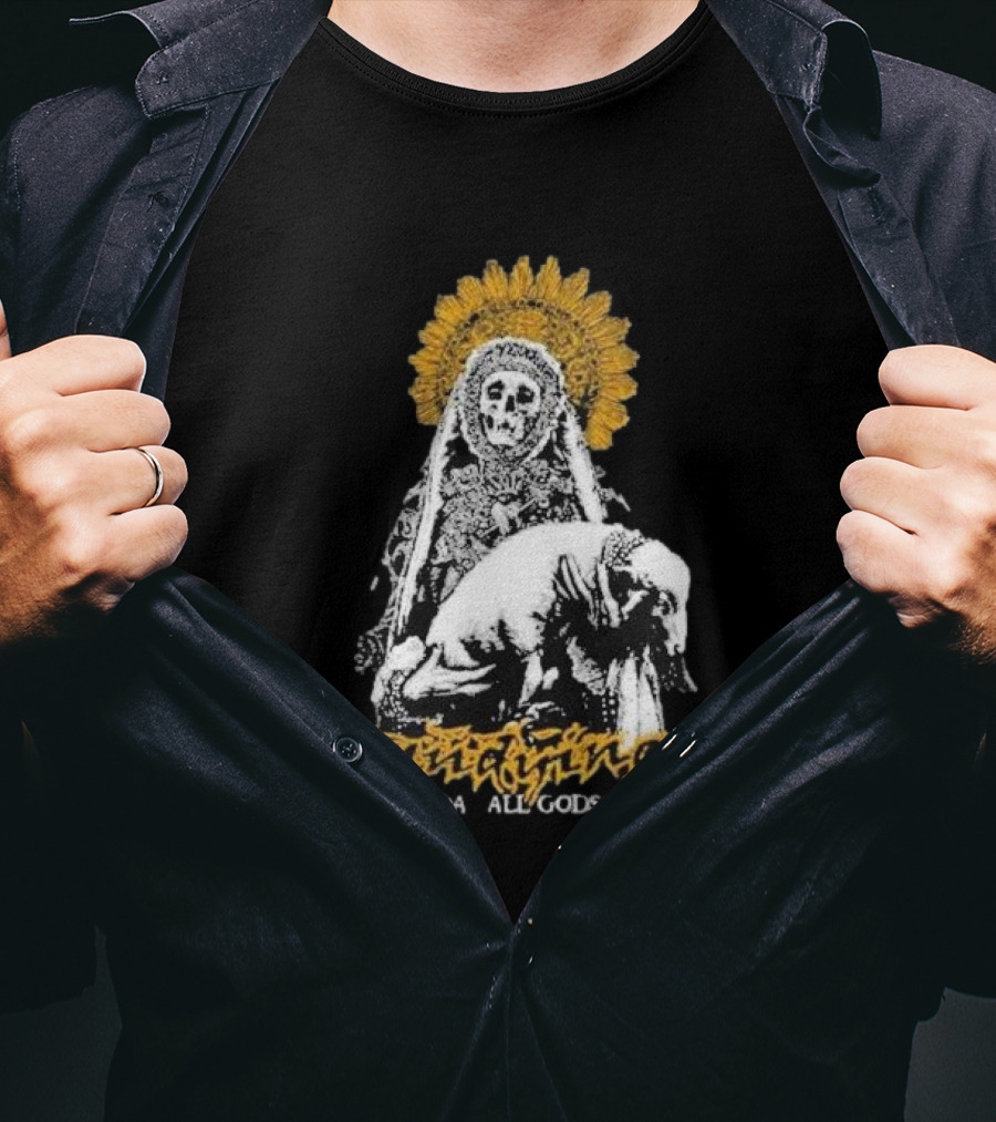 Undying This Day All Gods Die Skeleton Priest With Lamb And Sunflower Halo T-Shirt